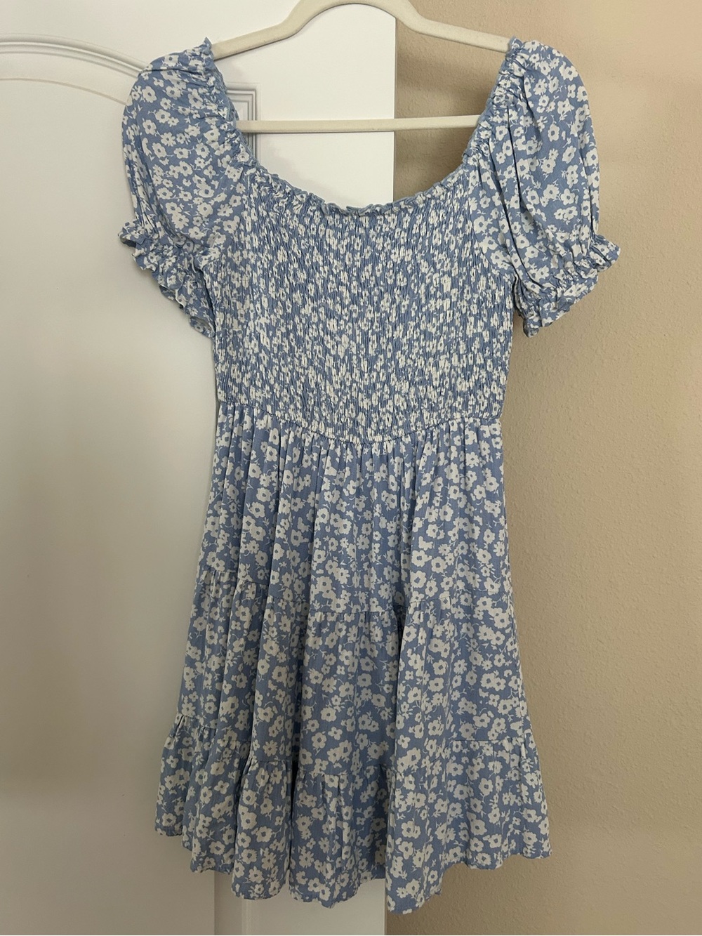 Altar'd State Blue Floral Smocked Bodice Square Neck Mini Dress Cottage Core